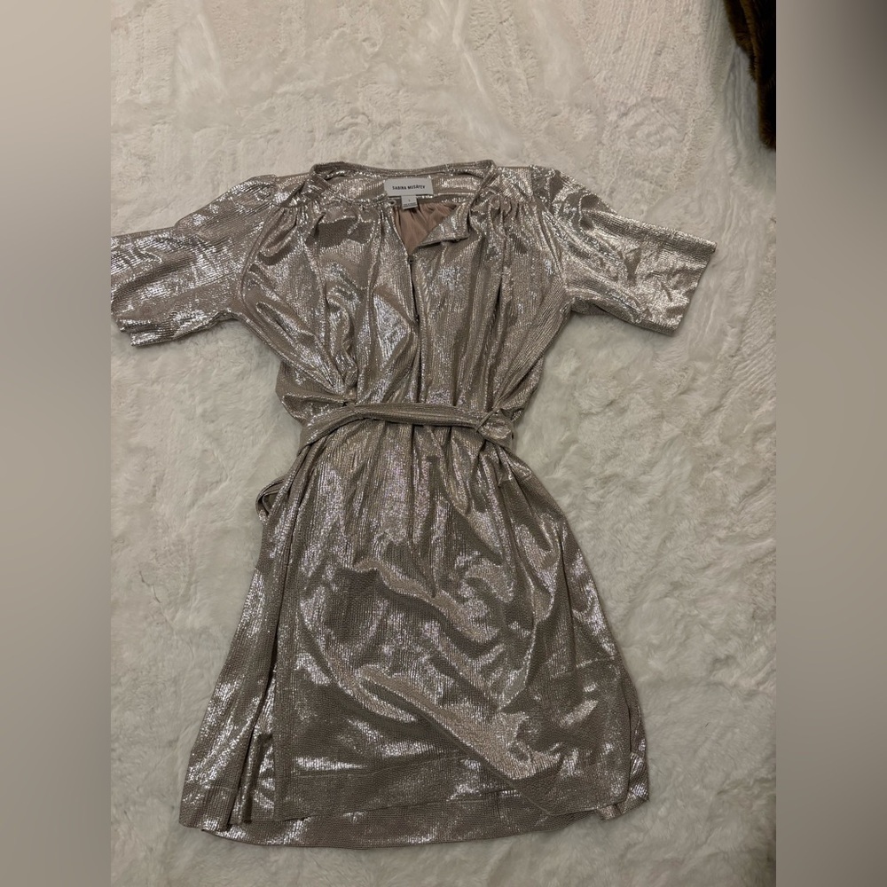 Sabina Musayev Dress Mini Dress Revolve Gold Belted Metallic Shimmer Size Small